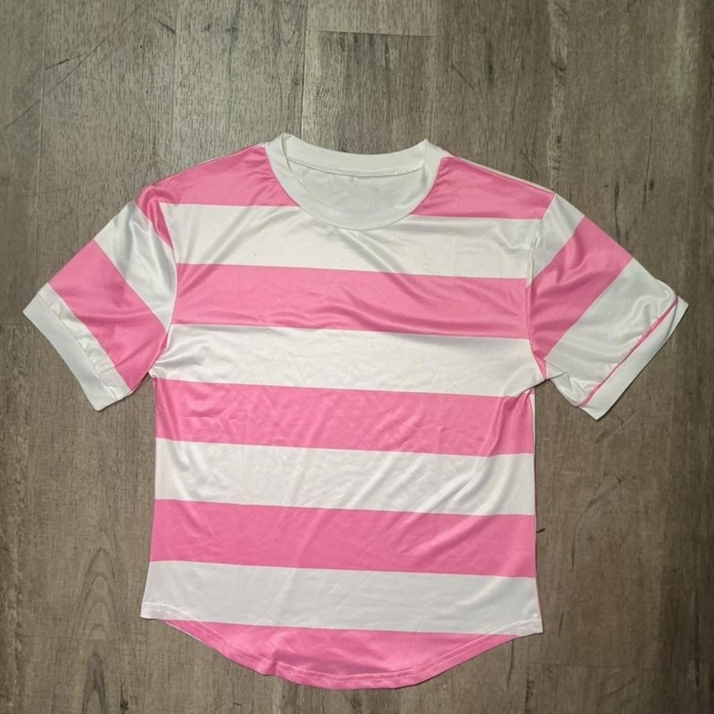 Unbranded‎ Pink White Striped Jersey T-Shirt Size S NWT Sporty Casual Summer